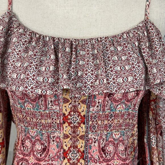 INC Large Cropped Top Geometric Smocked Off-Shoulder Ruffled Balloon Sleeves - Picture 7 of 9